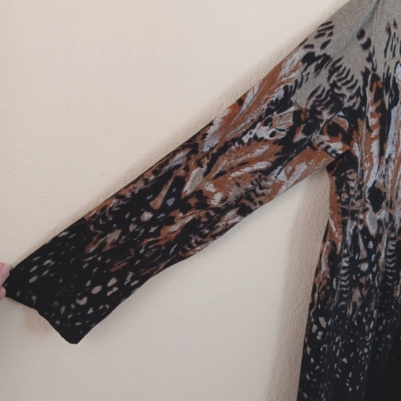 PIERRI Long Cardigan Sweater Tunic 1X Feather Print Western Neutral Colors - Picture 4 of 9